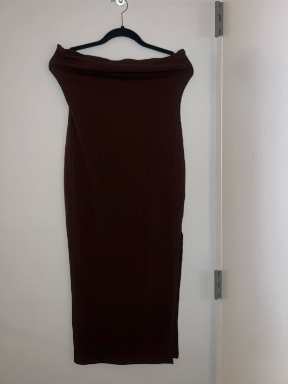 Strapless Ribbed Midi Dress in Deep Brown
